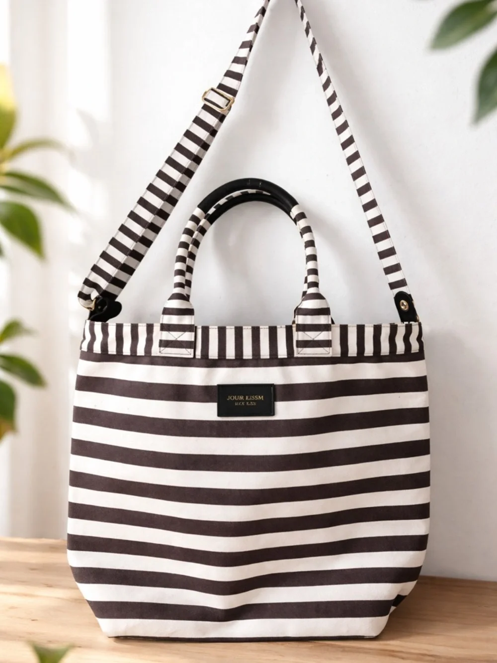 Henri Bendel brown  & White Striped Tote Bag - Picture 7 of 7